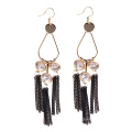 2018 Trend Wholesale New Model Design Pearl Fashion Earring, Black Long Tassel Howlite Zirconia Gold Fashion Earring